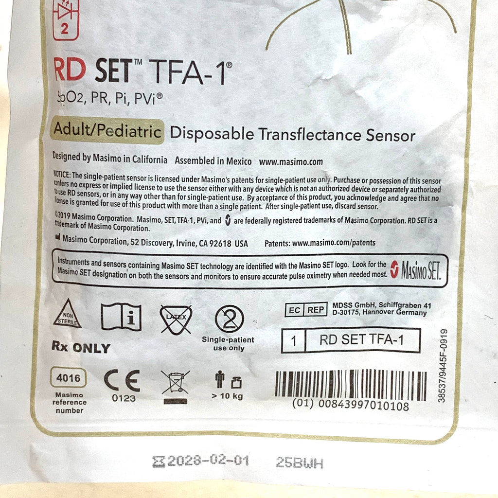 MASIMO REF 4016 RD SET TFA-1 Adult/Pediatric Disposable Transflectance Sensor, Exp.2028/02