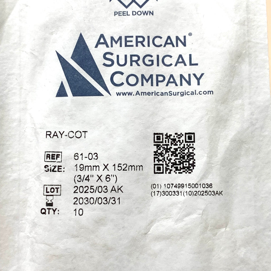 AMERICAN SURGICAL COMPANY REF 61-03 RAY-COT 19mm x 152mm (3/4" x 6") (Pack of 10), Exp.2030/03
