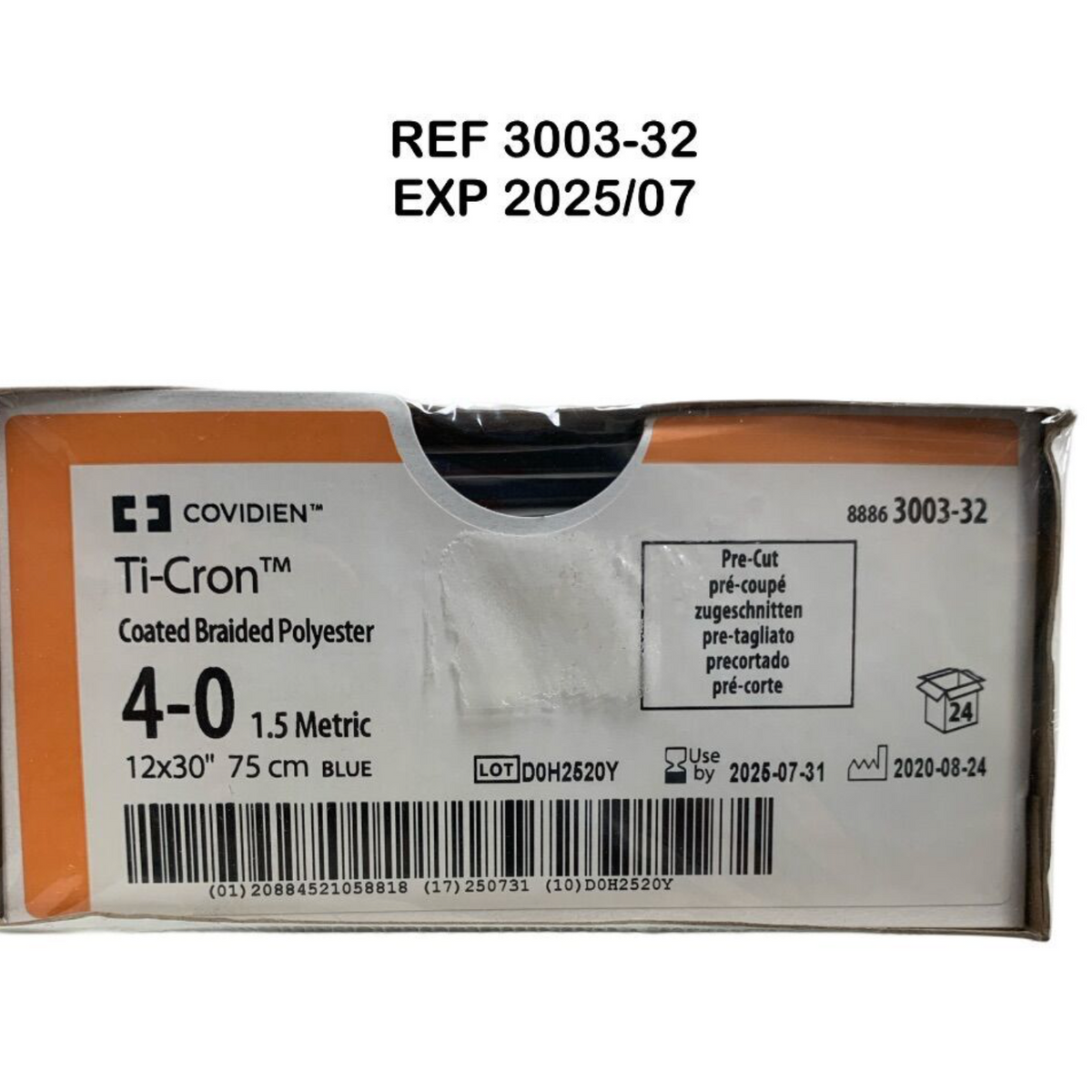 COVIDIEN 3003-32 Ti-CronT Coated Braided Polyester 4-0 1.5 Metric 12x30" 75 cm BLUE EXP 2025 07