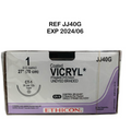 ETHICON JJ40G Coated VICRYL (Polyglactin 910) Suture UNDYED BRAIDED 1 (4.0 metric) 27" (70 cm) Coated VICRY (Polyglactin 910)EXP 2024 06