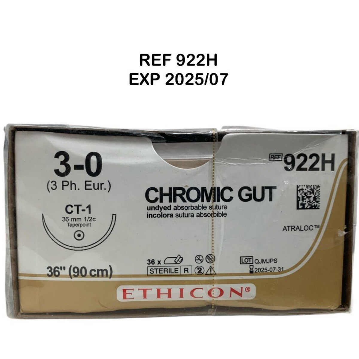 ETHICON 922H CHROMIC GUT undyed absorbable suture 3-0 (3 Ph. Eur.) CT-1 EXP 2025 07