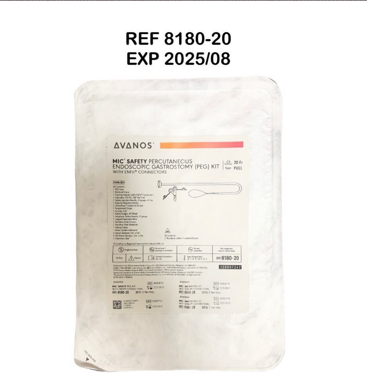 BARD 8180-20 MIC SAFETY PERCUTANEOUS ENDOSCOPIC GASTROSTOMY (PEG) KIT WITH ENFit CONNECTORS 20 FR EXP 2025 08