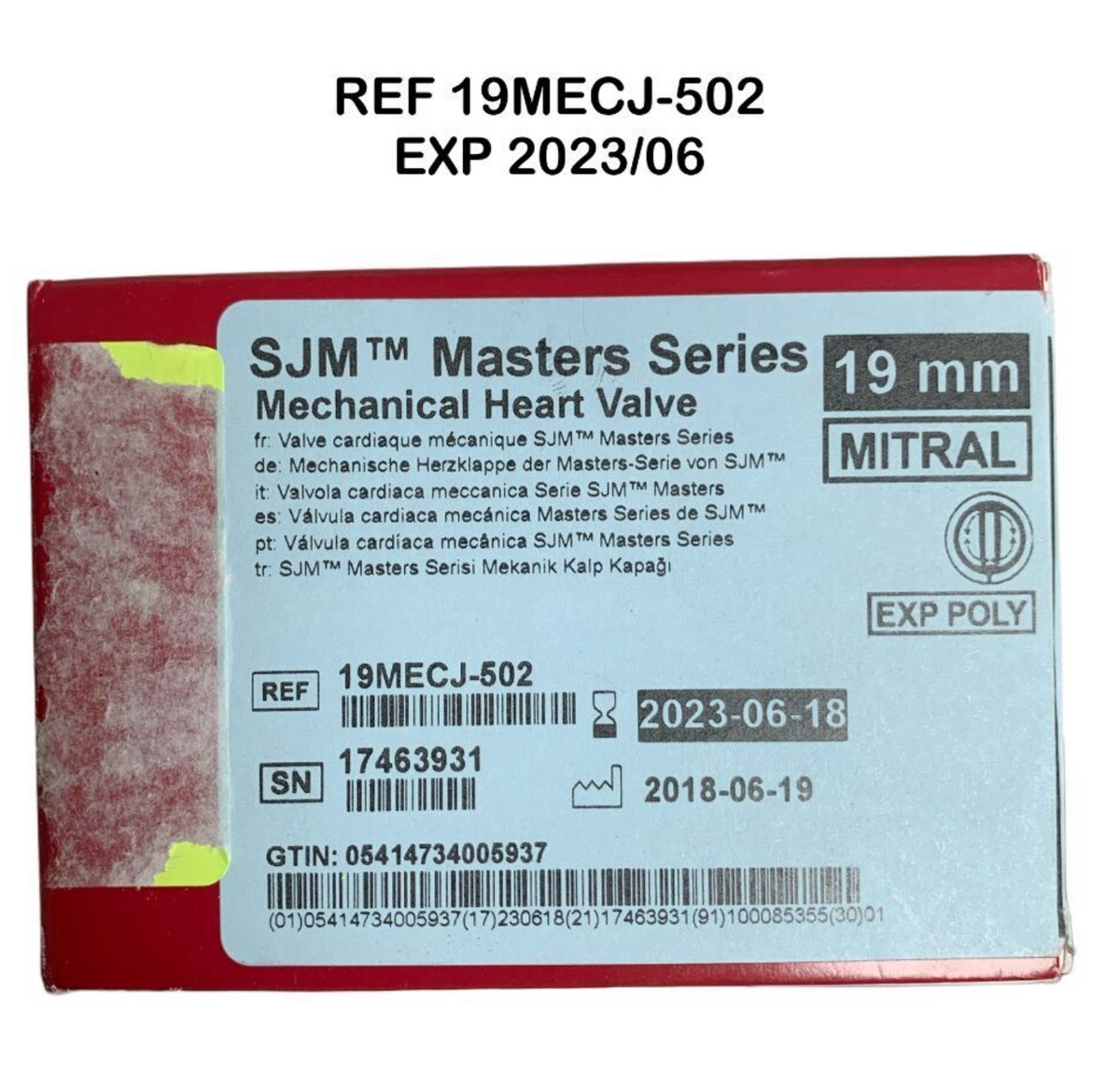 ST JUDE 19MECJ-502 SJMT Masters Series Mechanical Heart Valve 19mm Mitral EXP 2023 06