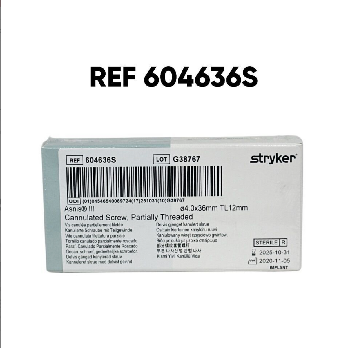 STRYKER 604636S Asnis III 4.0x36mm TL 12mm Cannulated Screw Partially Threaded EXP 2025 10