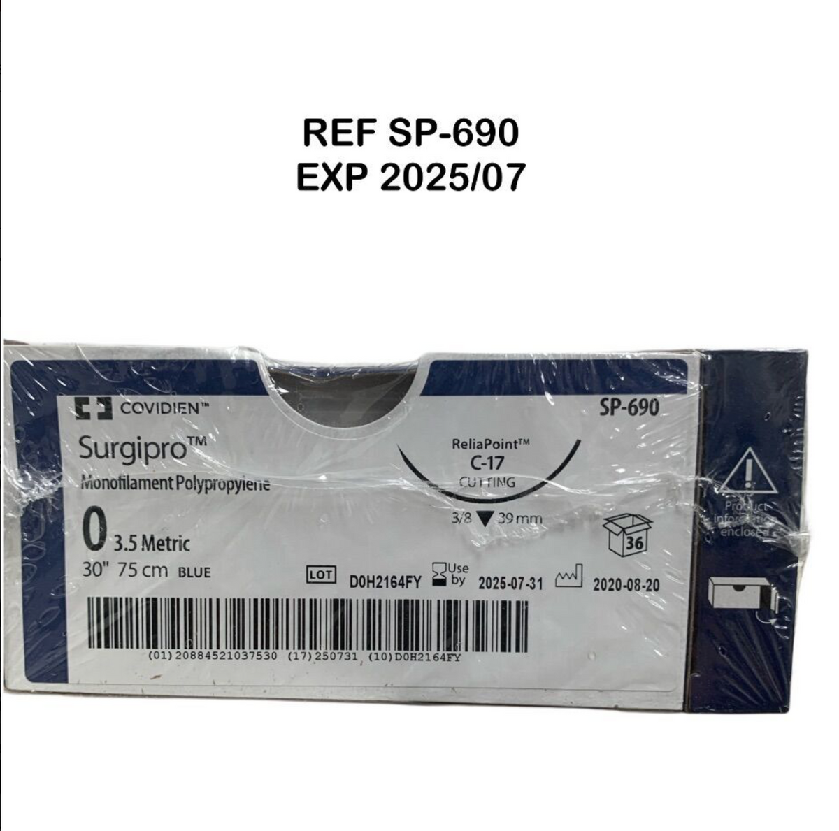 COVIDIEN SP-690 Surgipro Monoflament Polypropylene 0 35 Metric 30" 75 cm BLUE SUTURE EXP 2025 07