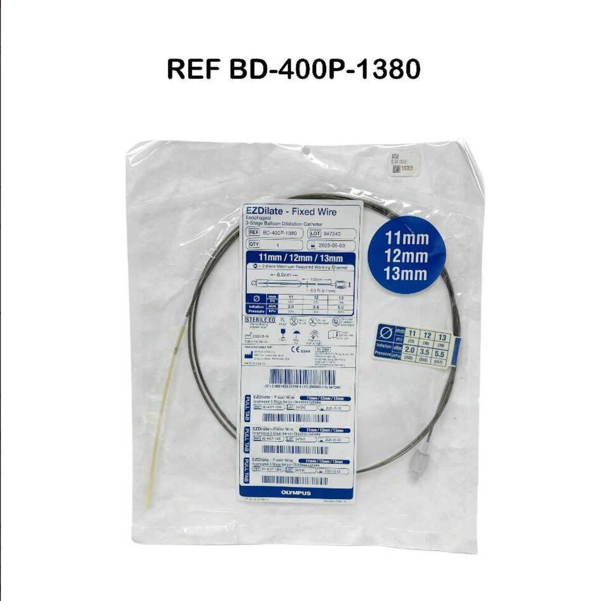SLATER ENDOSCOPY BD-400P-1380 EZDilate - Fixed Wire 11mm / 12mm /13mm Esophageal 3-Stage Balloon Dilatation Catheter EXP 2025 05