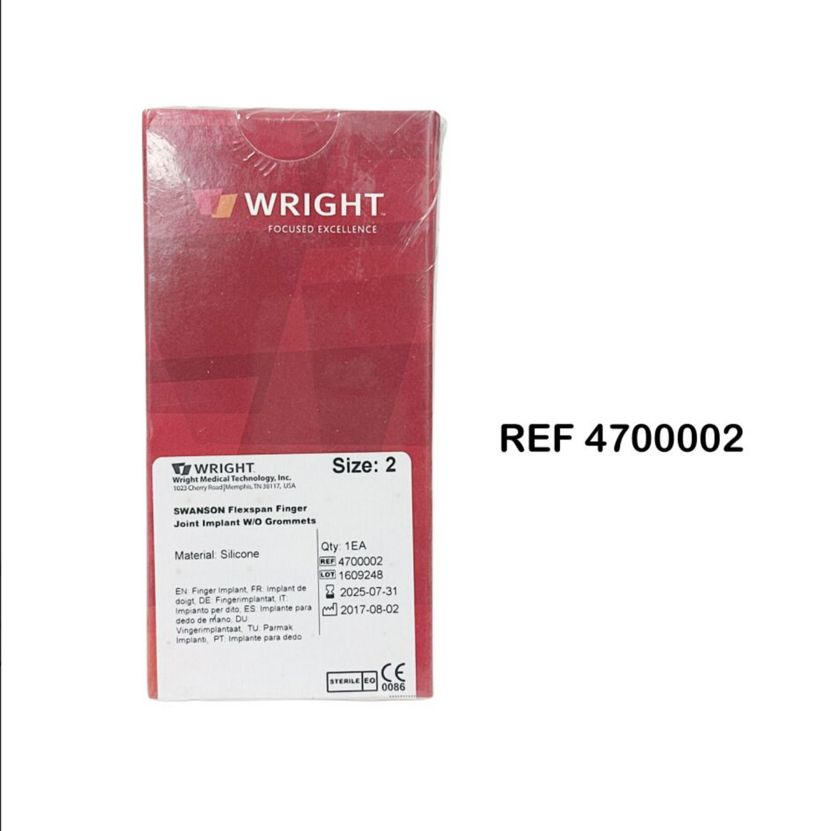WRIGHT MEDICAL 4700002 Size: 2 SWANSON Flexspan Finger Joint Implant W/O Grommets EXP 2025 07