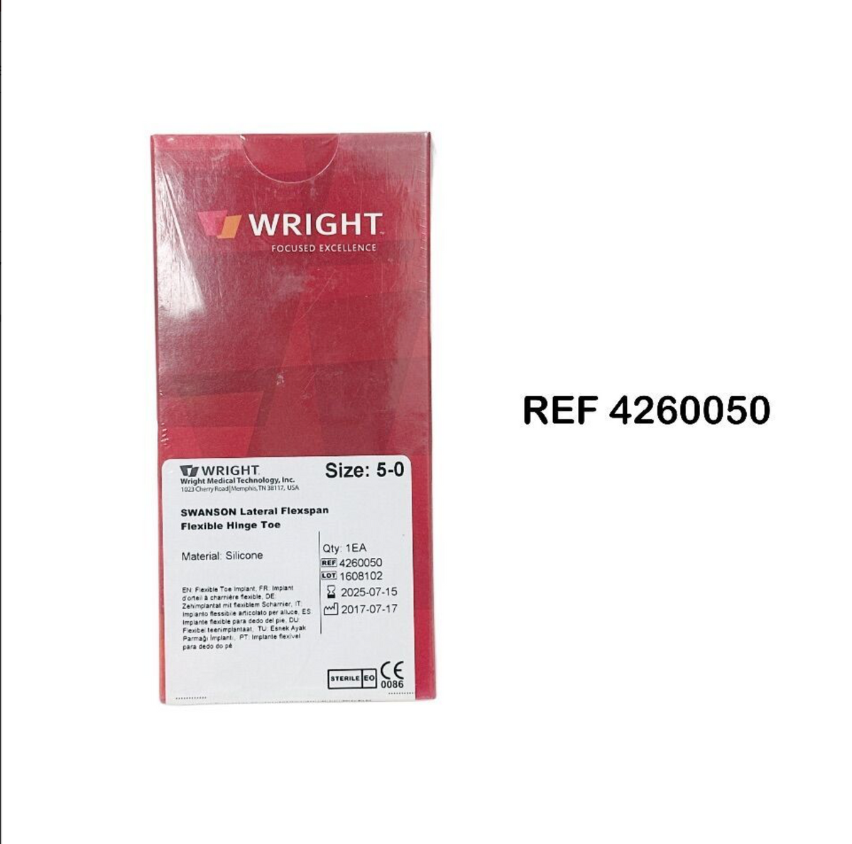 WRIGHT MEDICAL 4260050 Size 5-0 SWANSON Lateral Flexspan Flexible Hinge Toe EXP 2025 07
