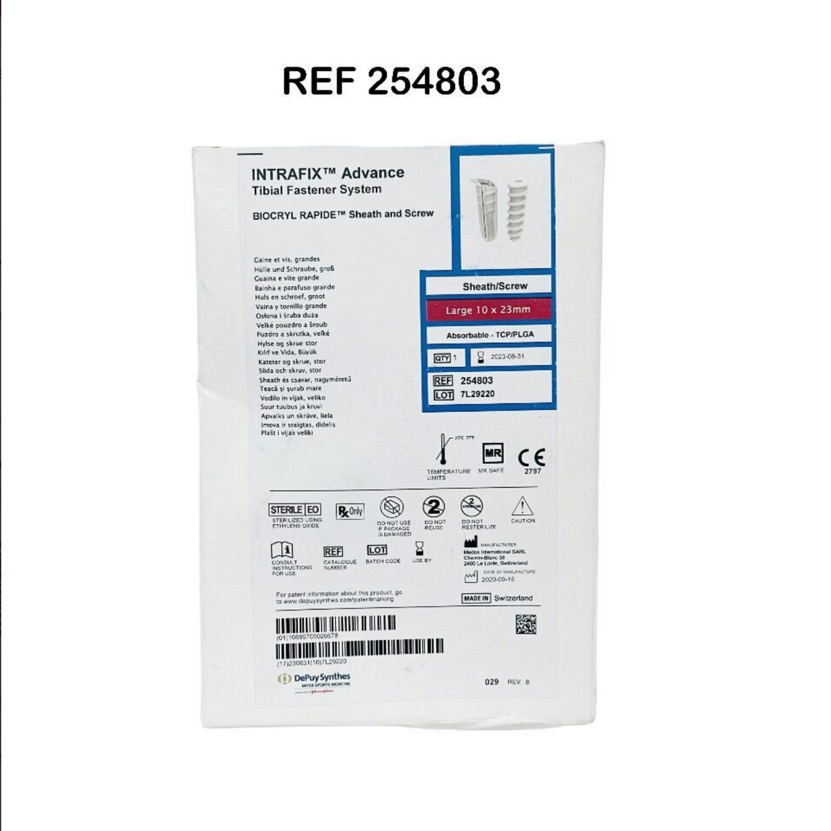 DEPUY SYNTHES 254803 INTRAFIX Advance Tibial Fastener System BIOCRYL RAPIDE Sheath and Screw EXP 2023 08