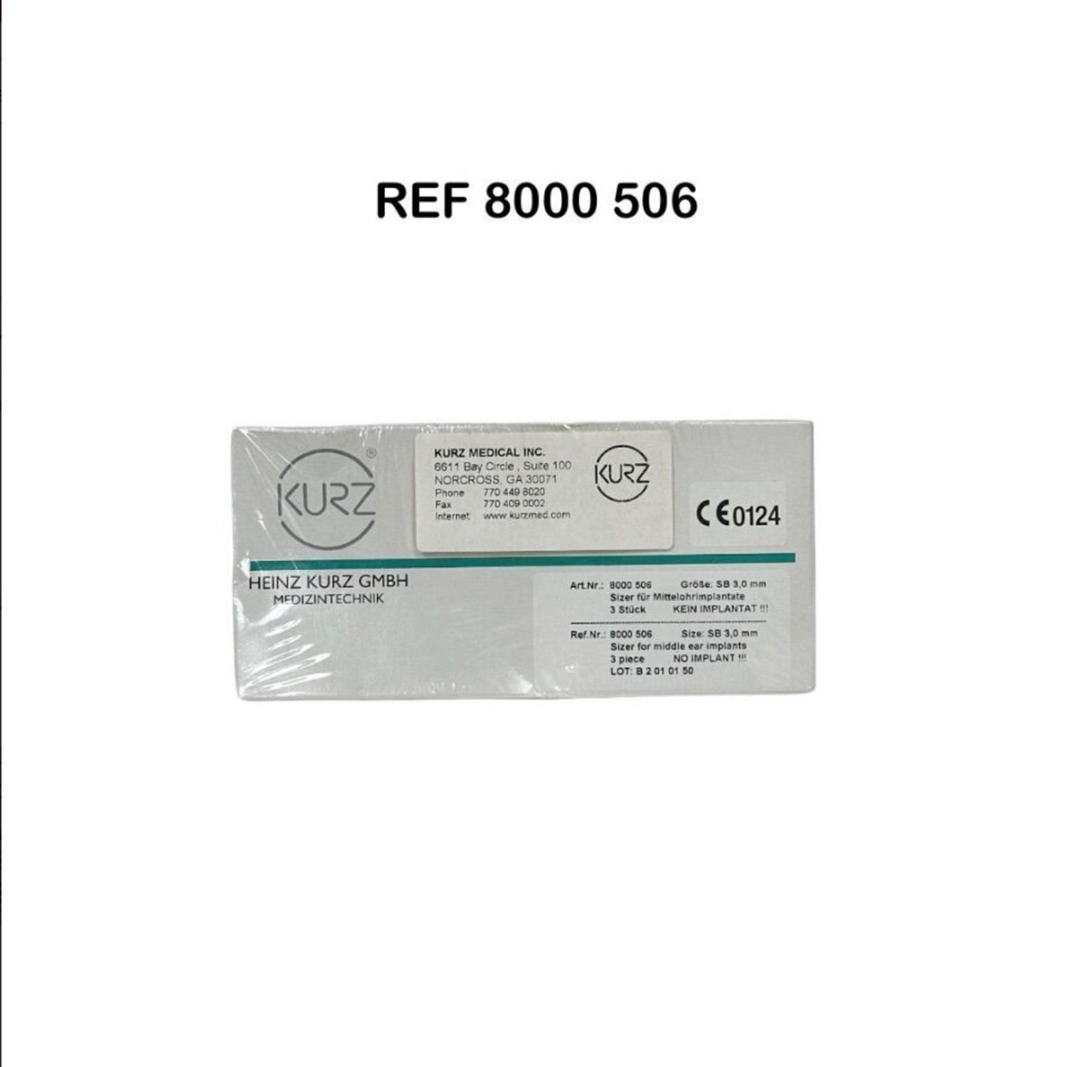 KURZ 8000 506 Size SB 3.0 mm Sizer for middie ear implants 3 piece
