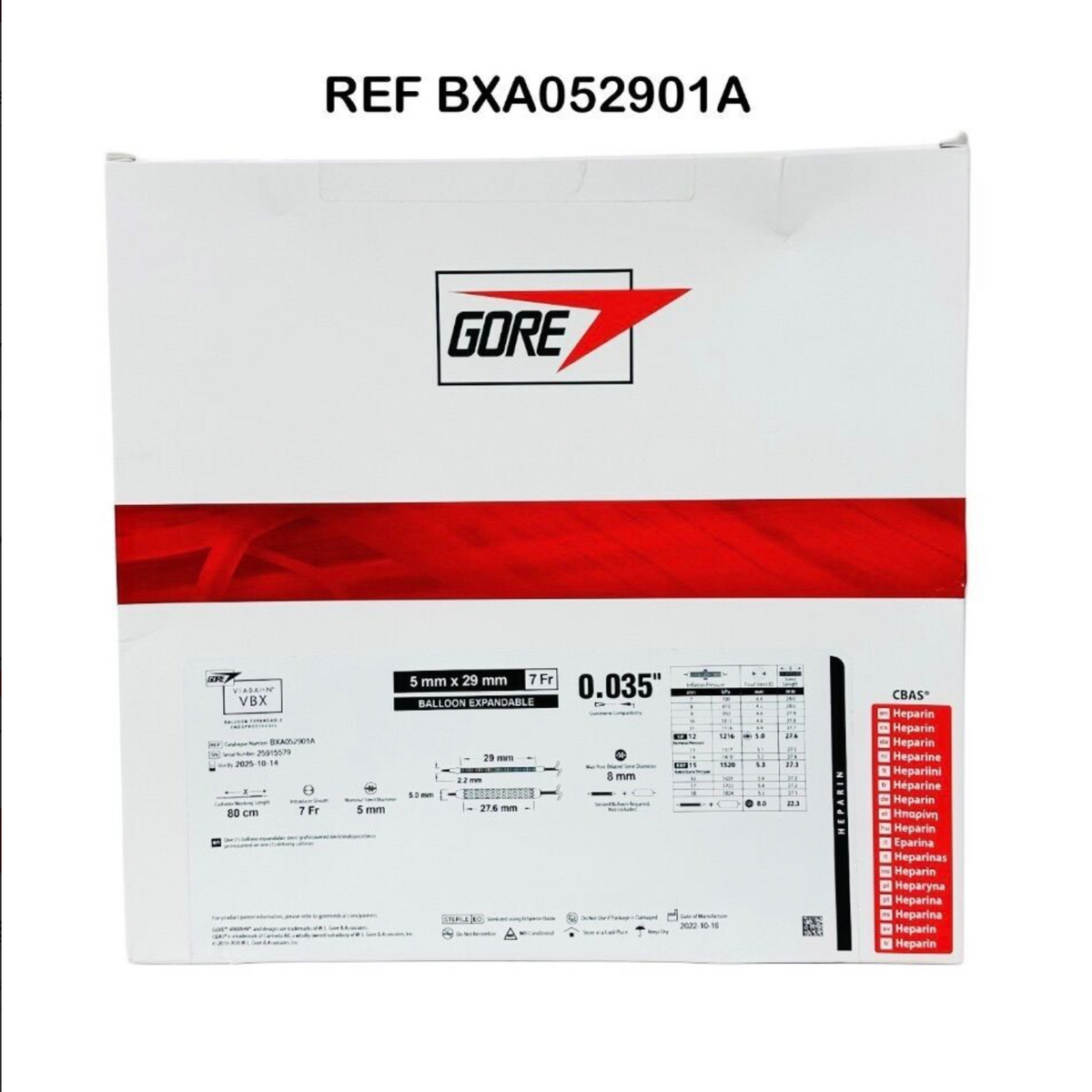 GORE BXA052901A VIABAHN VBX 5 mm × 29 mm × 80 cm Balloon Expandable Endoprosthesis EXP 2025 10