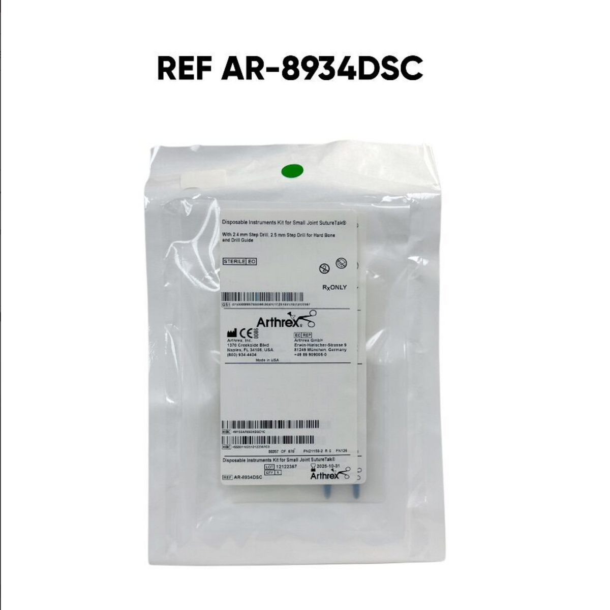 ARTHREX AR-8934DSC Disposable Instrument Kit for Small Joint SutureTak 2.4 mm Step Drill & Guide EXP 2025 10