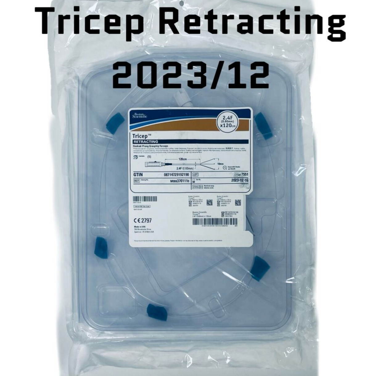 BOSTON SCIENTIFIC M0063701110 TRICEP RETRACTING Hooked Prong Grasping Forceps EXP 2023 12