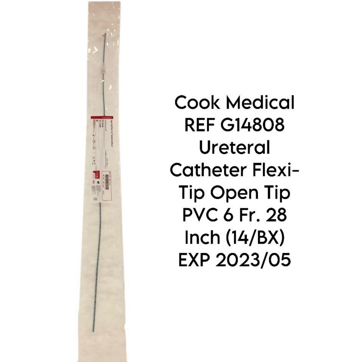 COOK MEDICAL G14808 Ureteral Catheter Flexi-Tip Open Tip PVC 6 Fr. 28 Inch (14/BX) EXP 2023 05
