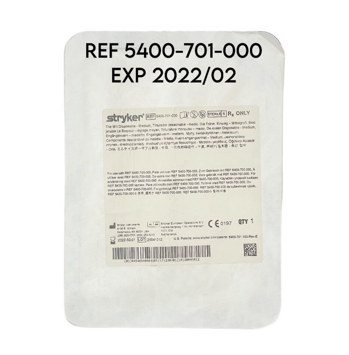 STRYKER 5400-701-000 The Mill Disposable - Medium EXP 2022 02
