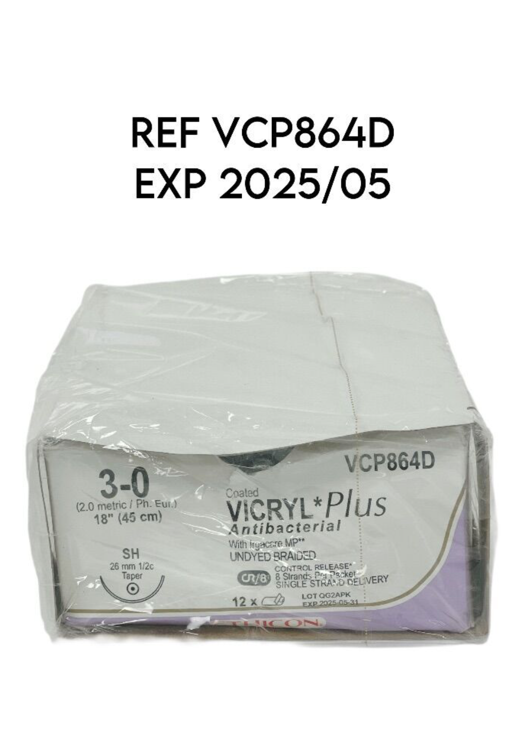 ETHICON VCP864D 3-0 (2.0 metric / Ph. Eur.) 18" (45 cm) Coated VICRYL Plus Antibacterial With irgacare MP UNDYED BRAIDED EXP 2025 05