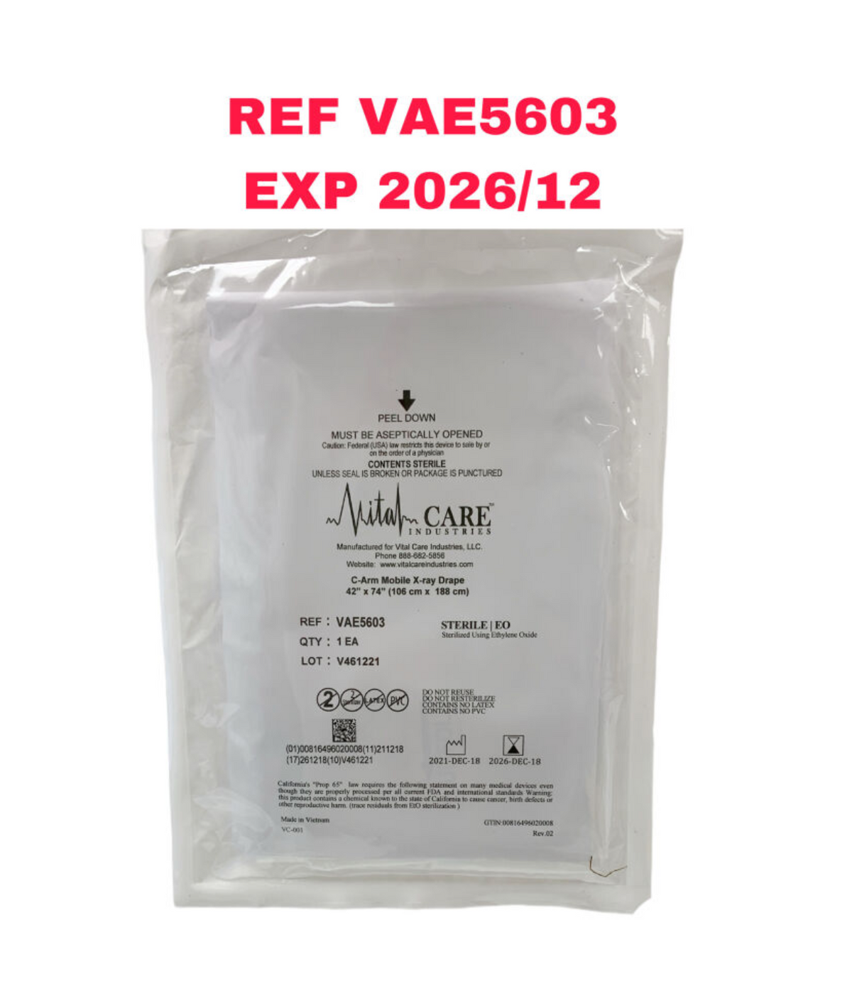 VITAL CARE INDUSTRIES VAE5603 C-Arm Mobile X-ray Drape 42 EXP 2026 06 -2026 12
