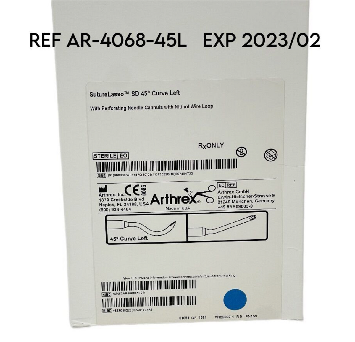 ARTHREX AR-4068-45L SutureLasso SD 45 Curve Left EXP 2023 02