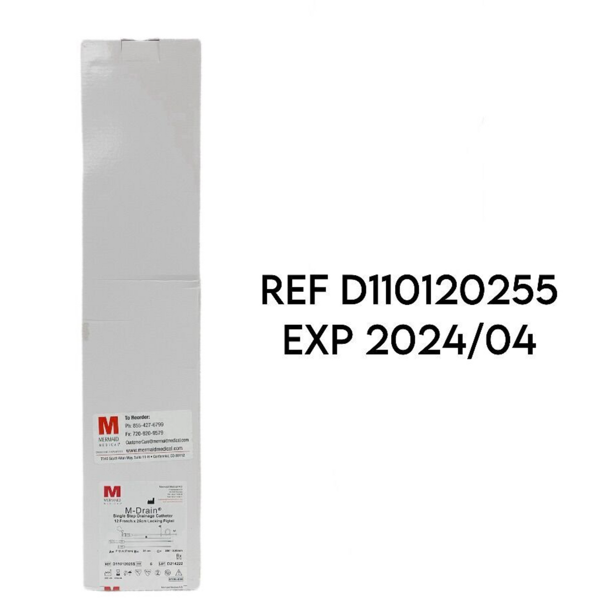 MERMAID MEDICAL D11012025S M-DRAIN SINGLE STEP DRAINAGE CATHETER 12F X 25CM LOCKING PIGTAIL EXP 2024 04