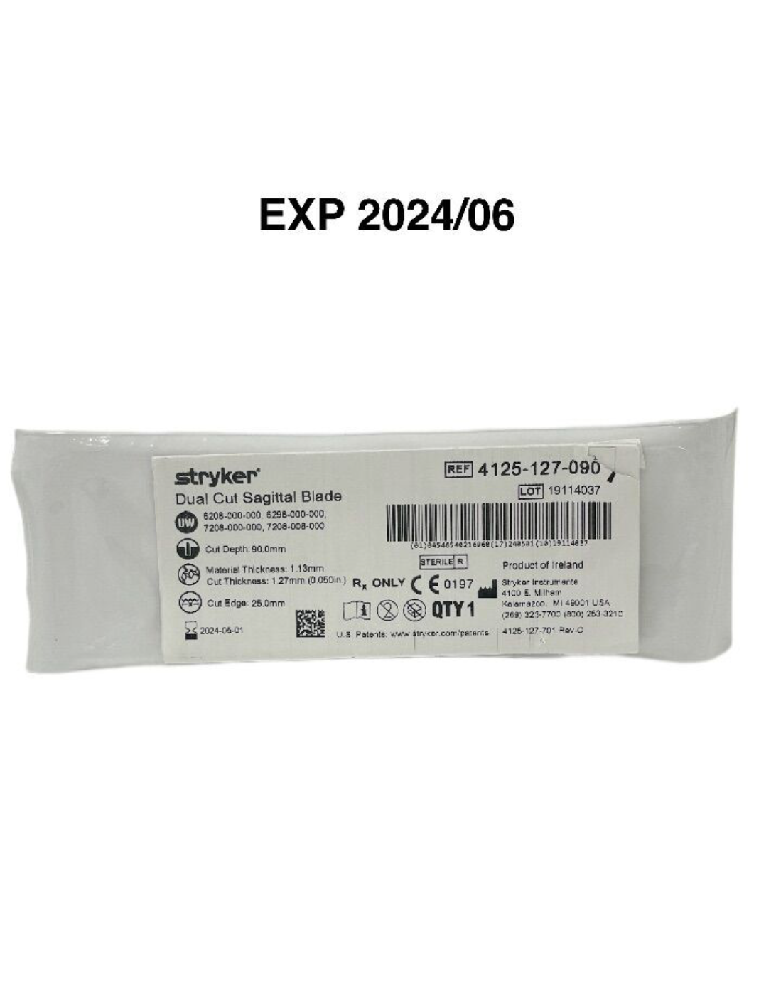 STRYKER 4125-127-090 DUAL-CUT SAGITTAL BLADE 25MM X 90MM X 1.27MM EXP 2024 05