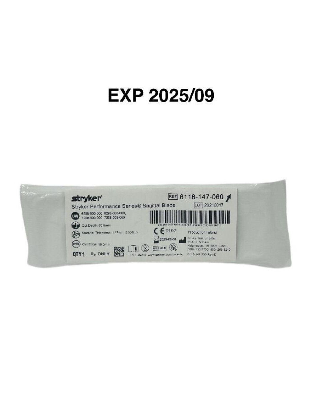 STRYKER 6118-147-060 SYSTEM 6 SAGITTAL BLADE: 18MM X 60MM X 1.47MM EXP 2025 09