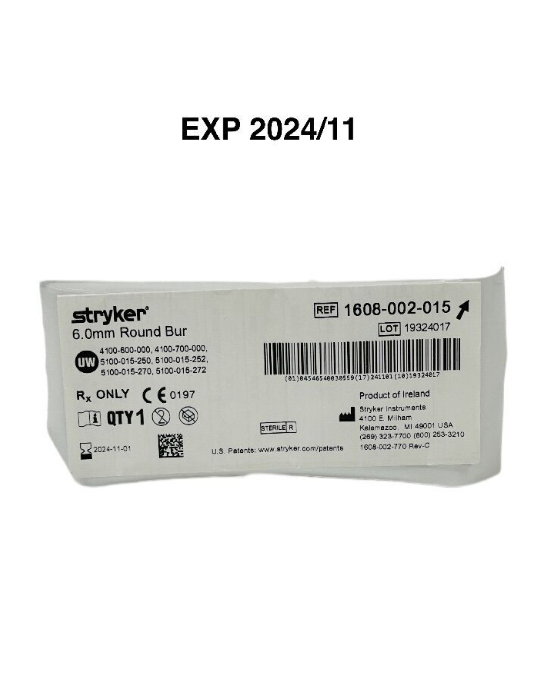STRYKER 1608-002-015 ROUND BUR 6.0MM EXP 2024 11