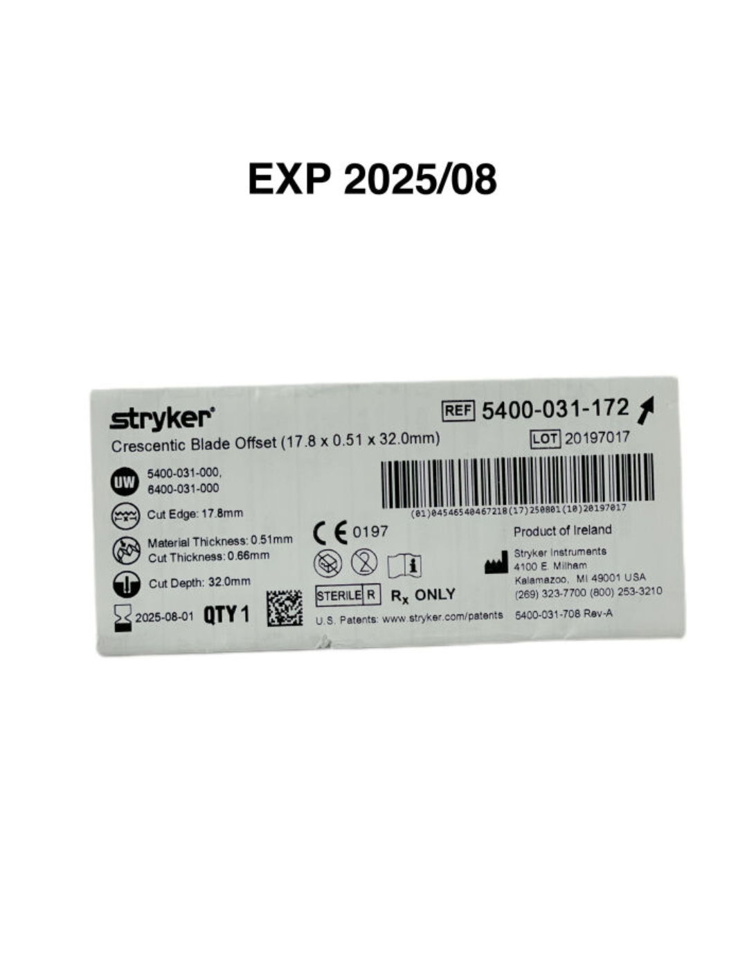 stryker 5400-031-172 crescentic blade offset 18.5mm x 32mm x 0.51mm EXP 2025 08