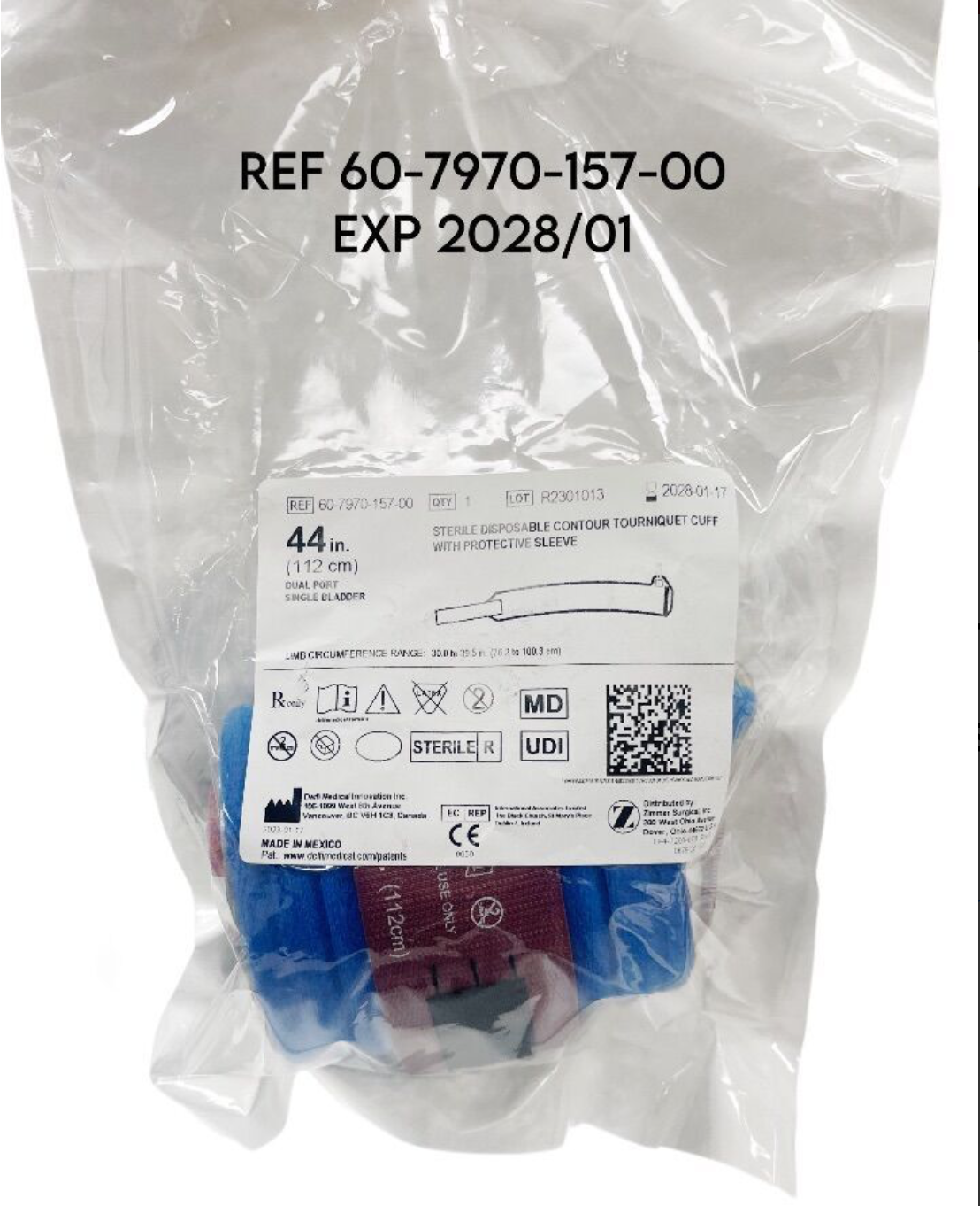 ZIMMER 60-7970-157-00 STERILE DISPOSABLE CONTOUR TOURNIQUET CUFF WITH PROTECTIVE SLEEVE EXP 2028 01