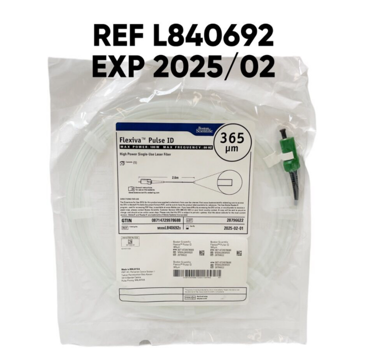 BOSTON SCIENTIFIC L840692 Flexiva Pulse ID High Power Single-Use Laser Fiber, 365 um EXP 2025 02