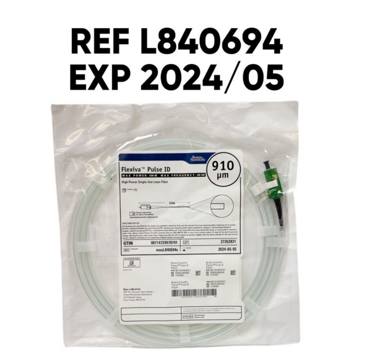 BOSTON SCIENTIFIC L840694 Flexiva Pulse ID High Power Single-Use Laser Fiber 910 um EXP 2024 05