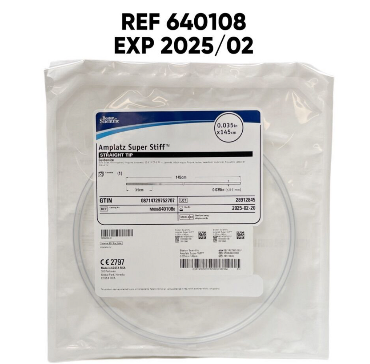 BOSTON SCIENTIFIC 640108 Amplatz Super Stiff STRAIGHT TIP GUIDEWIRE 0.035in x145 cm EXP 2025 02