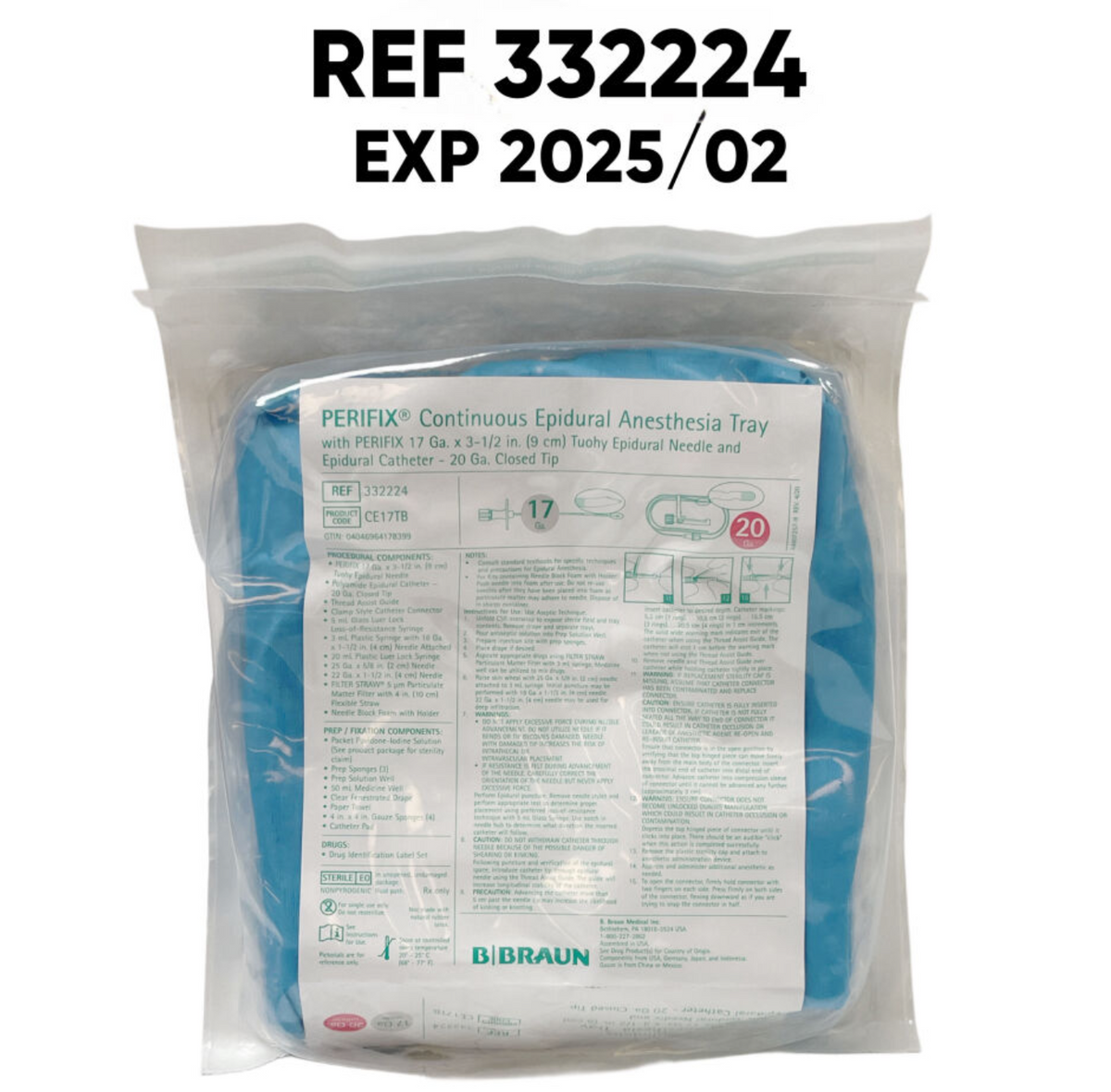 B BRAUN 33224 PERIFIX Continuous Epidural Anesthesia Tray EXP 2025 02