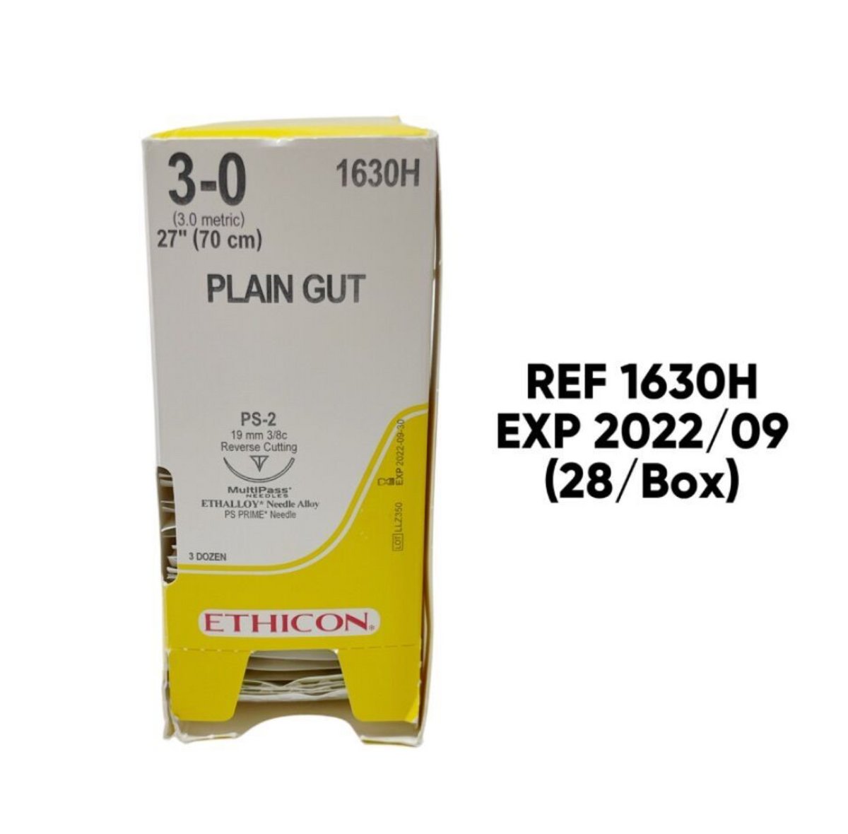 ETHICON 1630H PLAIN GUT 1630H PS-2 19 mm 3/8c Reverse Cutting 3-0 (3.0 metric) 27