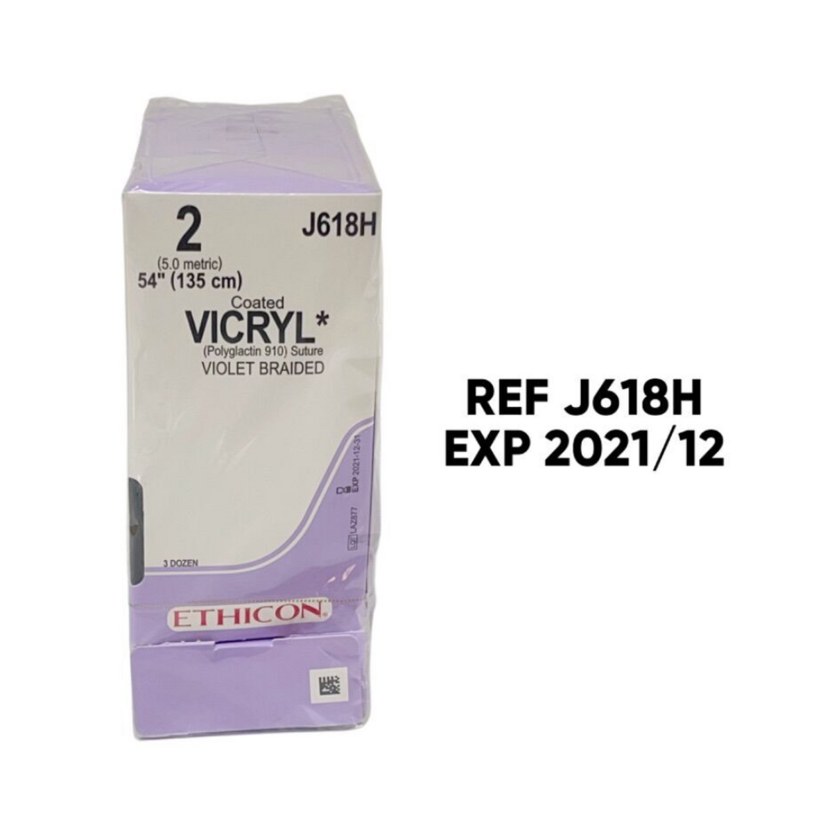 ETHICON J618H Coated VICRYL (Polyglactin 910) Suture 2 J618H (5.0 metric) 54" (135 cm) EXP 2021 12