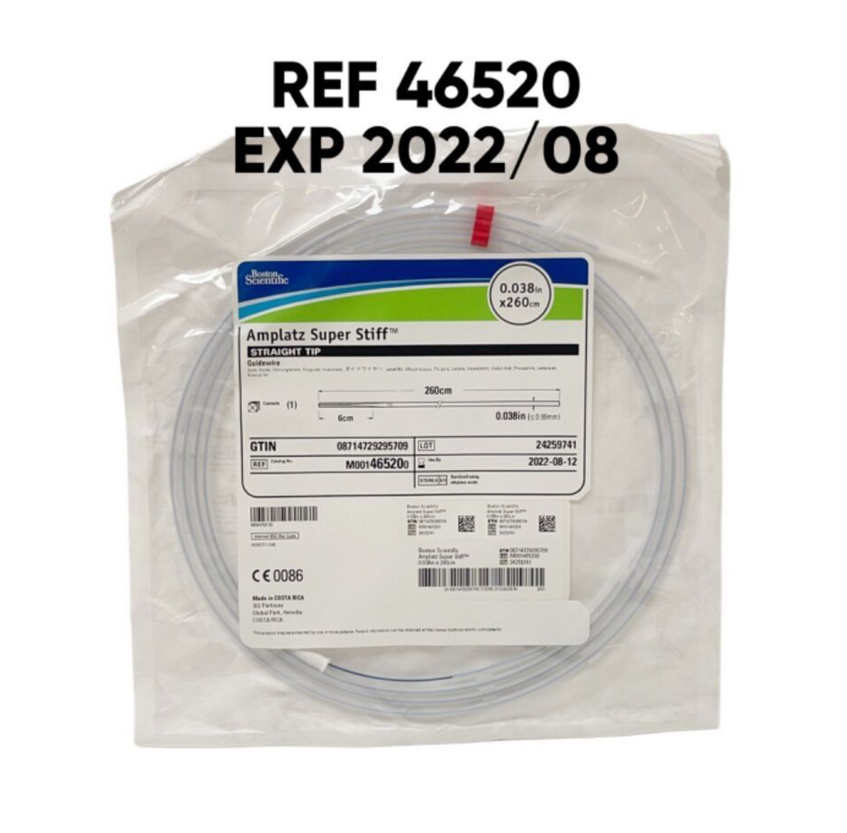 BOSTON SCIENTIFIC 46520 Amplatz Super Stiff STRAIGHT TIP Guidewire 0.038in x 260cm EXP 2022 08