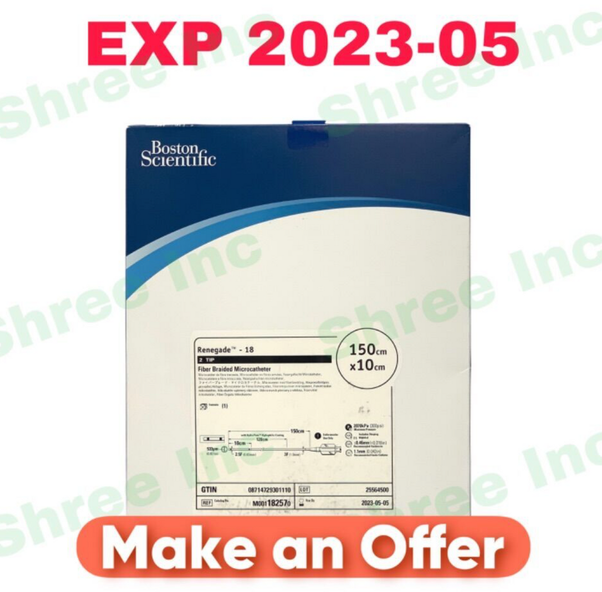 BOSTON SCIENTIFIC M001182570 Renegade-18 2 TIP Fiber Braided Microcatheter EXP 2023 05