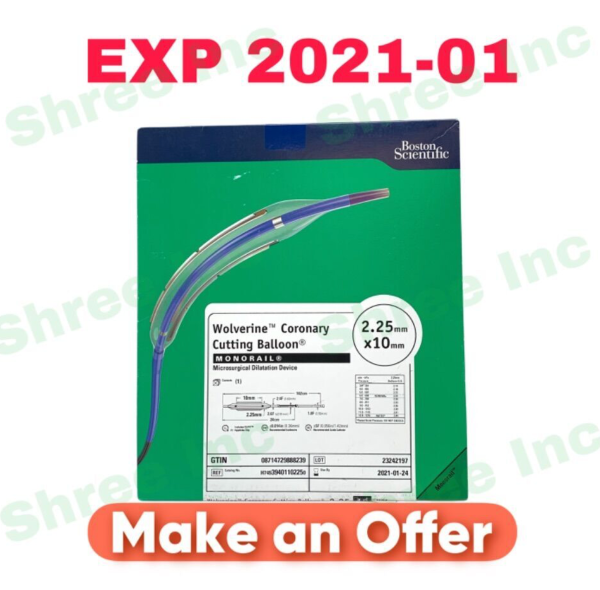 BOSTON SCIENTIFIC H74939401102250 Wolverine Coronary Cutting Balloon MONORAIL Microsurgical Dilatation Device EXP 2021 01