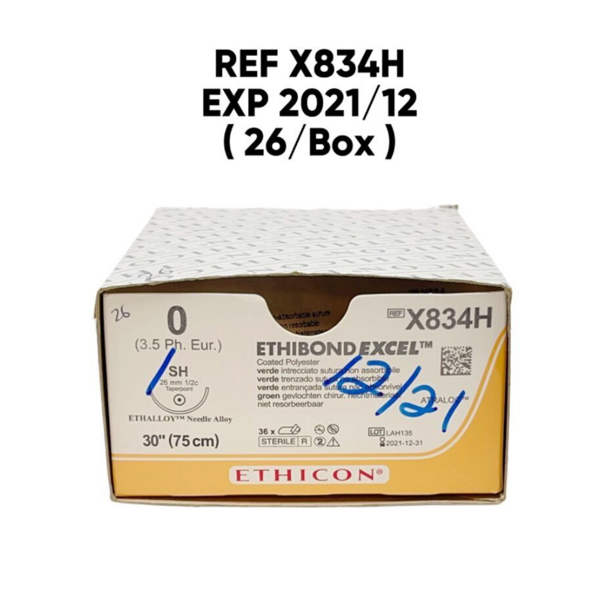 ETHICON X834H ETHIBOND EXCEL SUTURE 0 (3.5 Ph. Eur.) SH EXP 2021 12 (26/Box)