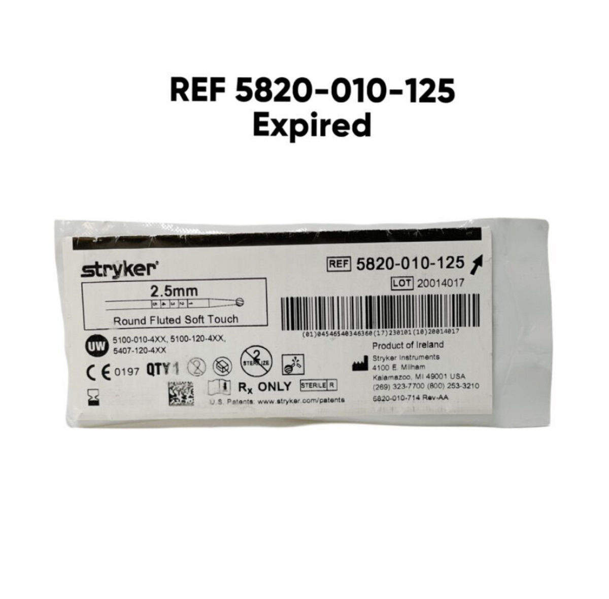 STRYKER 5820-010-125 2.5mm Round Fluted BUR Soft Touch Expired