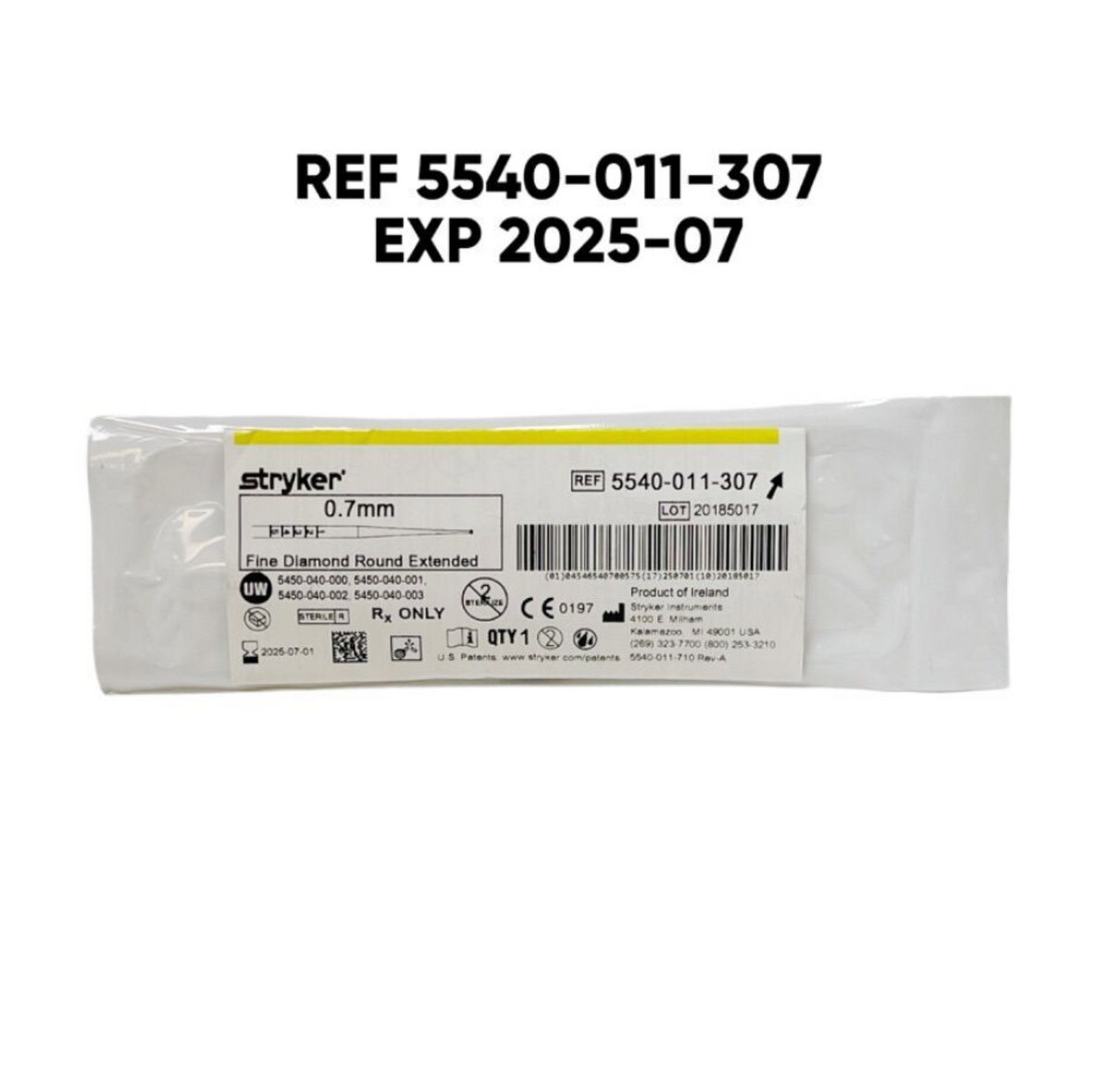STRYKER 5540-011-307 0.7mm Fine Diamond Round Extended BUR EXP 2025 07