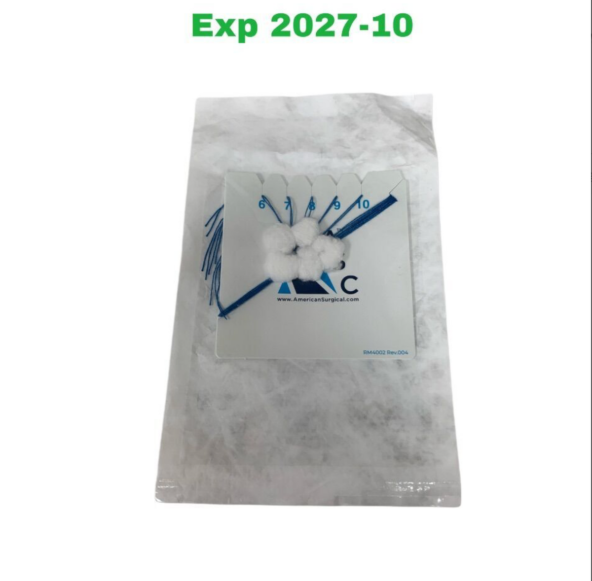 AMERICAN SURGICAL COMPANY 30-02 Radiopaque Strung Cotton Balls 1/2” Sterile EO – Pack of 5 Exp 2027 10