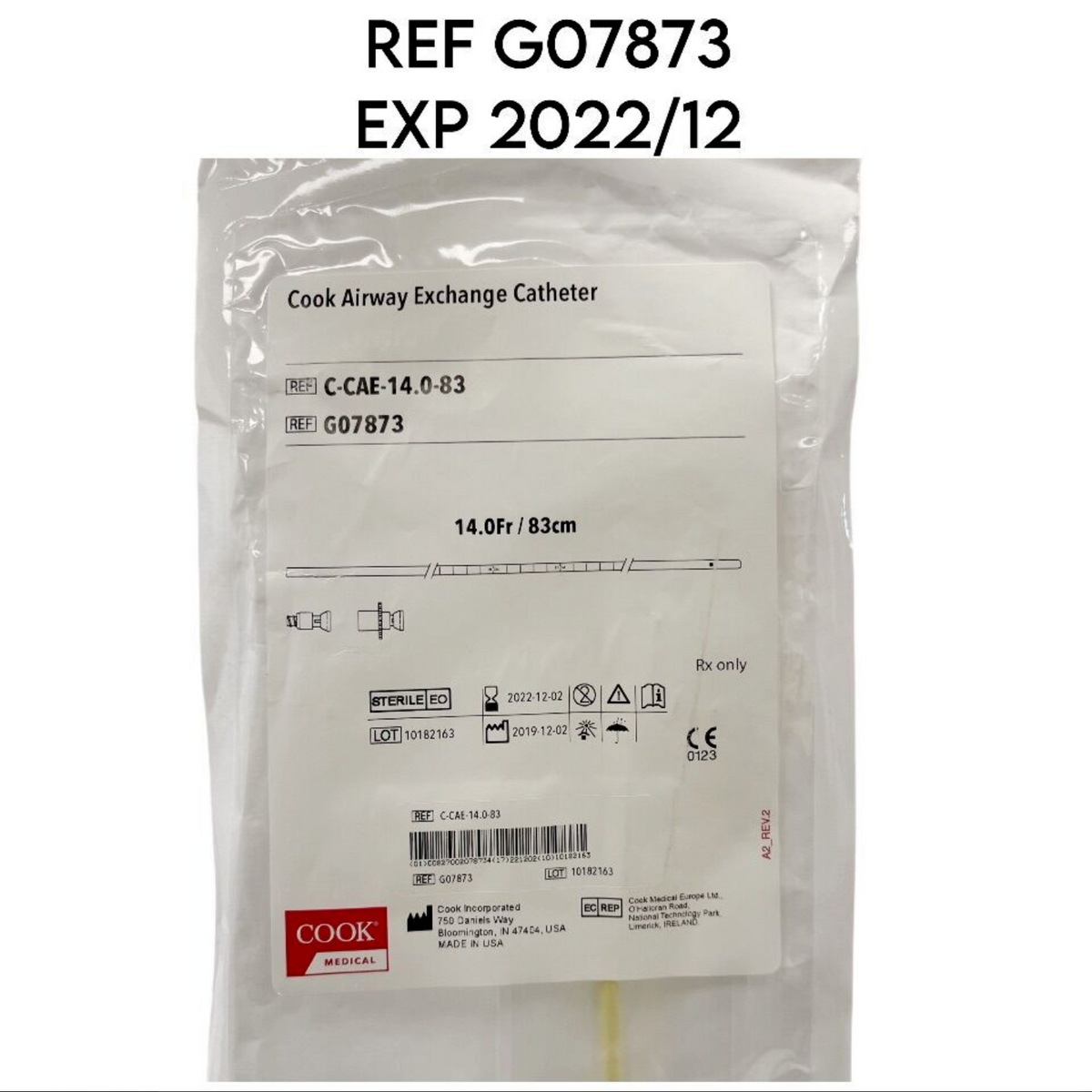 COOK MEDICAL G07873 Cook Airway Exchange Catheter, 14.0Fr 83cm EXP 2022 12