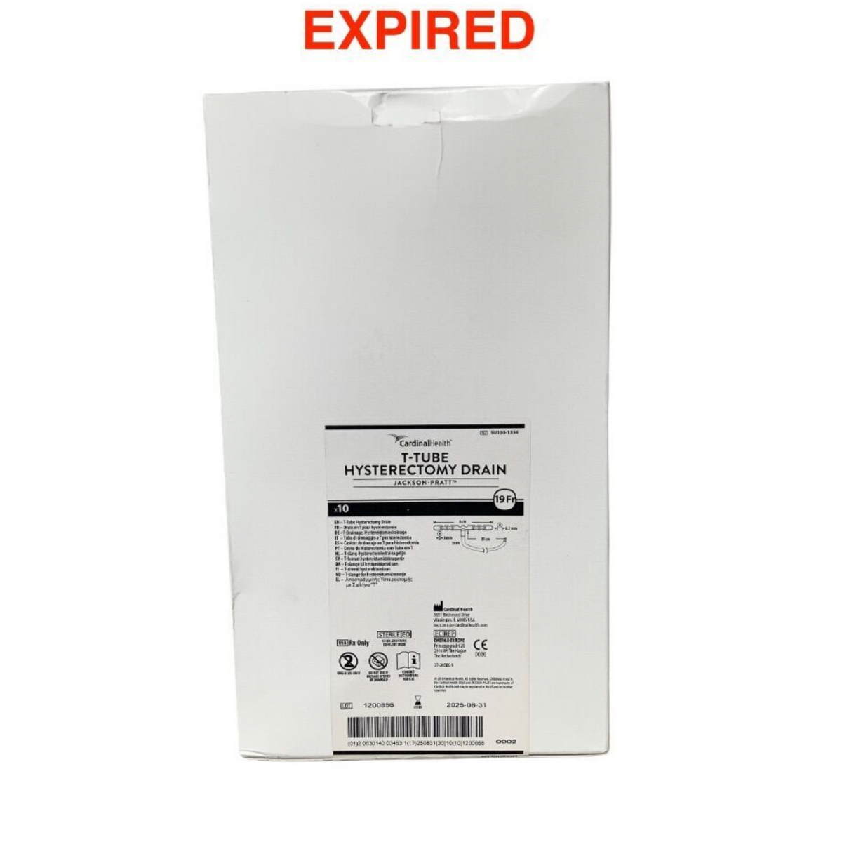 CARDINAL HEALTH SU130-1334 T-Tube Hysterectomy Drain Jackson-Pratt 19Fr Box of 10 EXP 2025 08