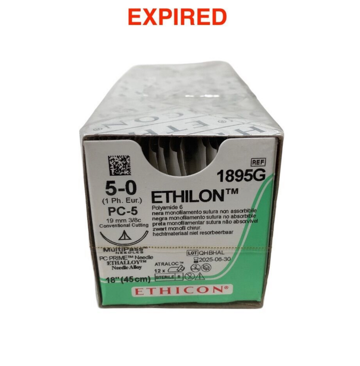 ETHICON 1895G 5-0 Suture PC-5 Conventional Cutting 18" Box 12 EXP 2025 06