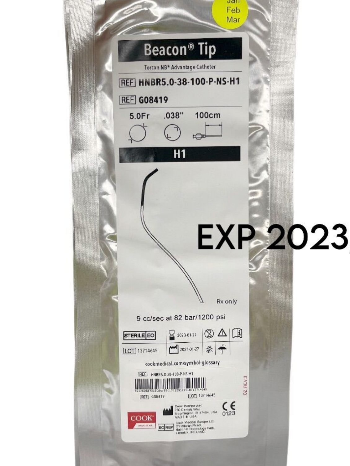 COOK MEDICAL G08419 BEACON TIP 5F ANGIOGRAPHIC CATHETER 100CM 0.038" H1 EXP 2023 01