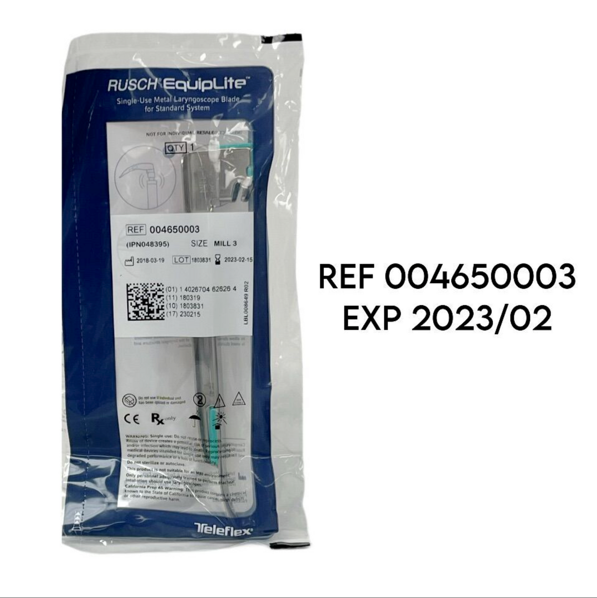 TELEFLEX MEDICAL 004650003 Rusch EquipLite Single Use Metal Laryngoscope Blade MILL3 EXP 2023 02