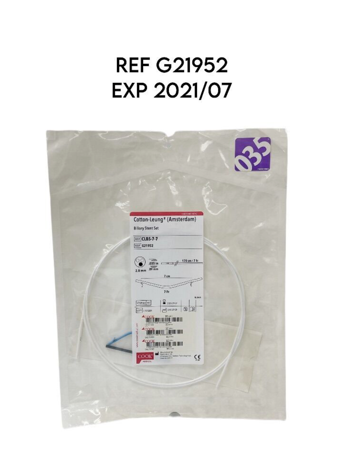 COOK MEDICAL G21952 Cotton-Leung Billiarv Stent Set 170 cm /7 Fr EXP 2021 07
