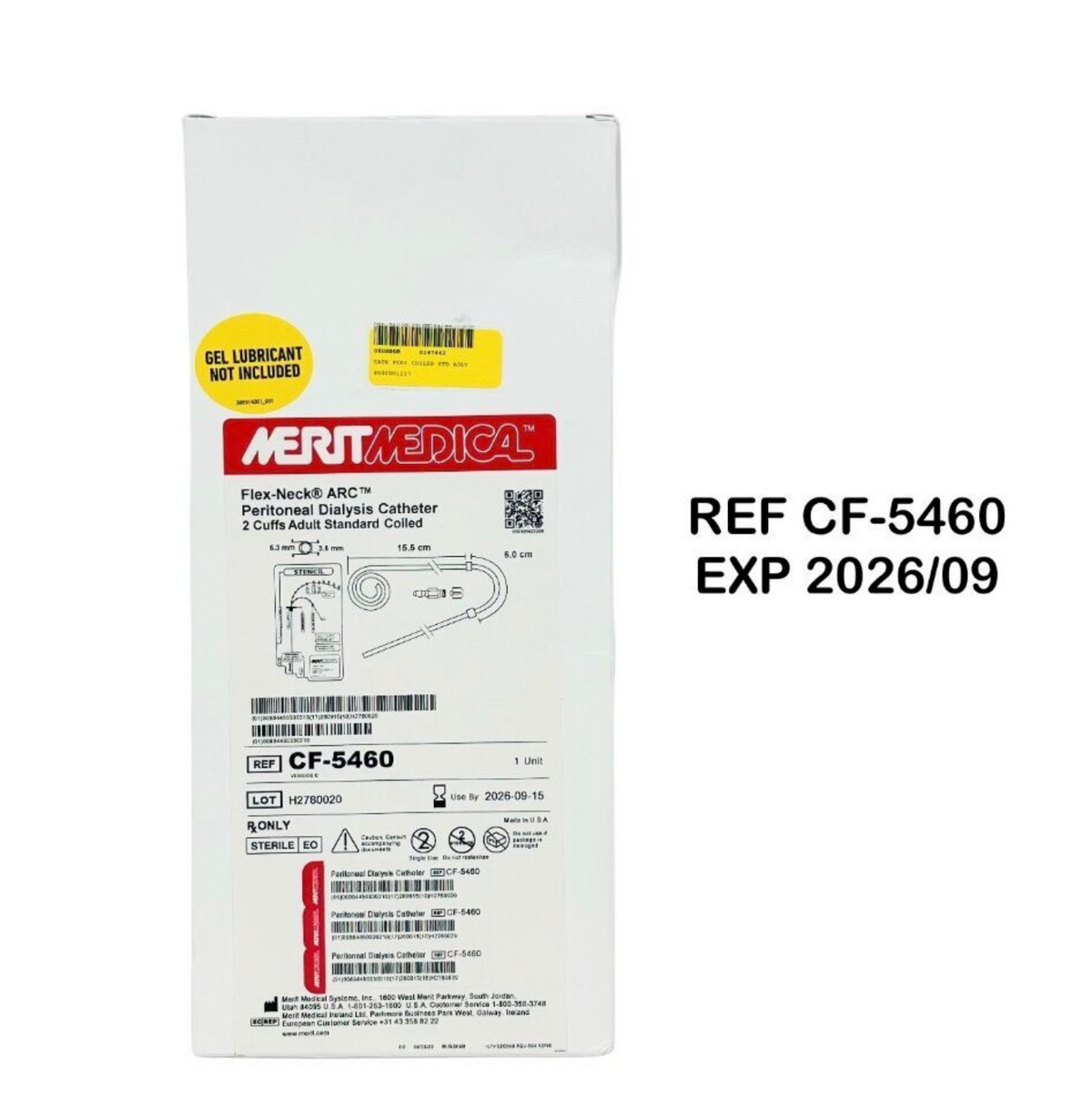 MERIT MEDICAL CF-5460 Flex-Neck ARC Peritoneal Dialysis Catheter 2 Cuffs Adult Standard Coiled 15.5cm X 82cm EXP 2026 09