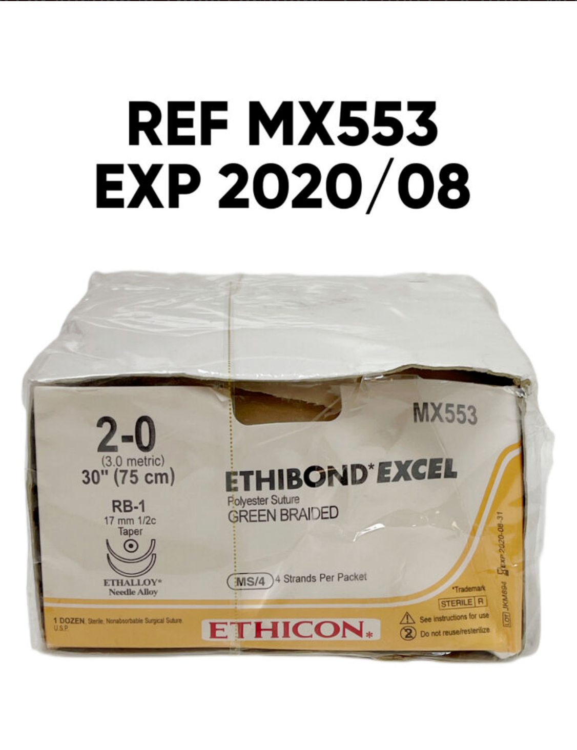 ETHICON MX553 ETHIBOND EXCEL Coated Polyester 2-0 (3 Ph. Eur.) RB-1 17 mm 1/2c Taperpoint 12/BOX EXP 2020 08