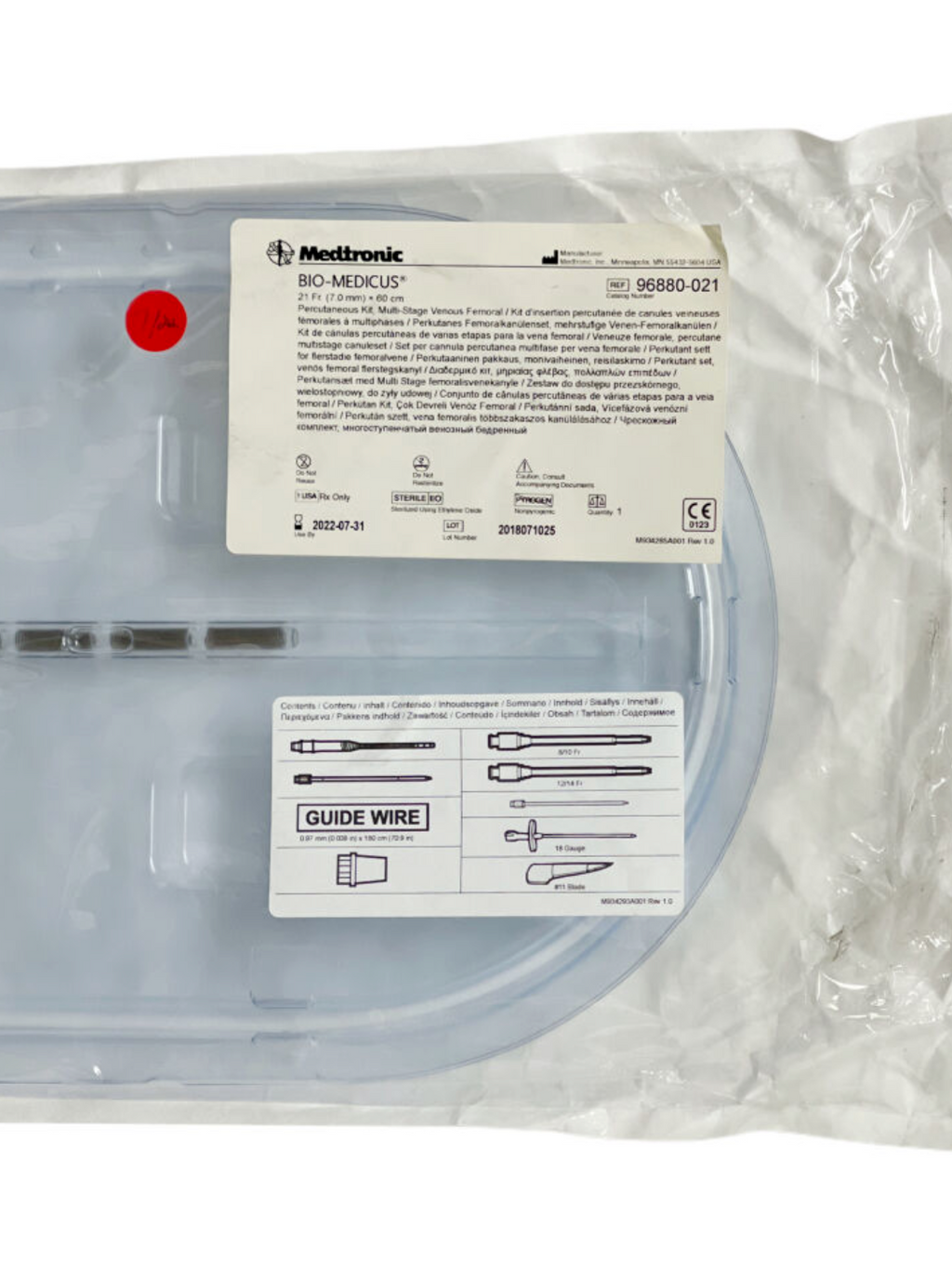 MEDTRONIC 96880-021 BIO-MEDICUS 21 Fr. (7.0 mm) x 60 cm Percutaneous Kit Multi-Stage Venous Femoral EXP 2022 09
